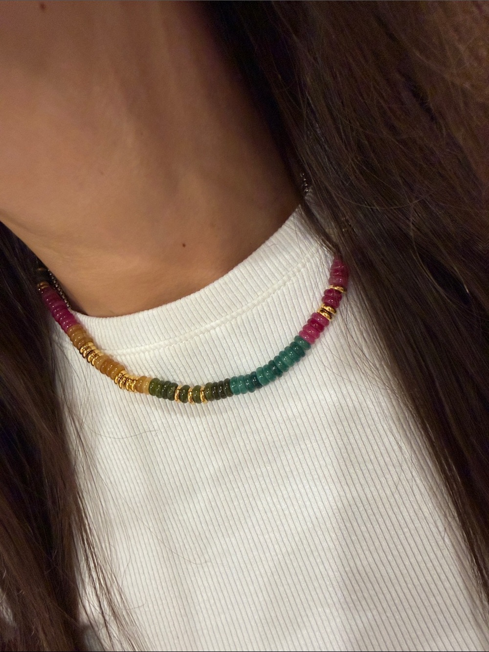 Multicolor Beaded Choker Necklace with Gold Accents